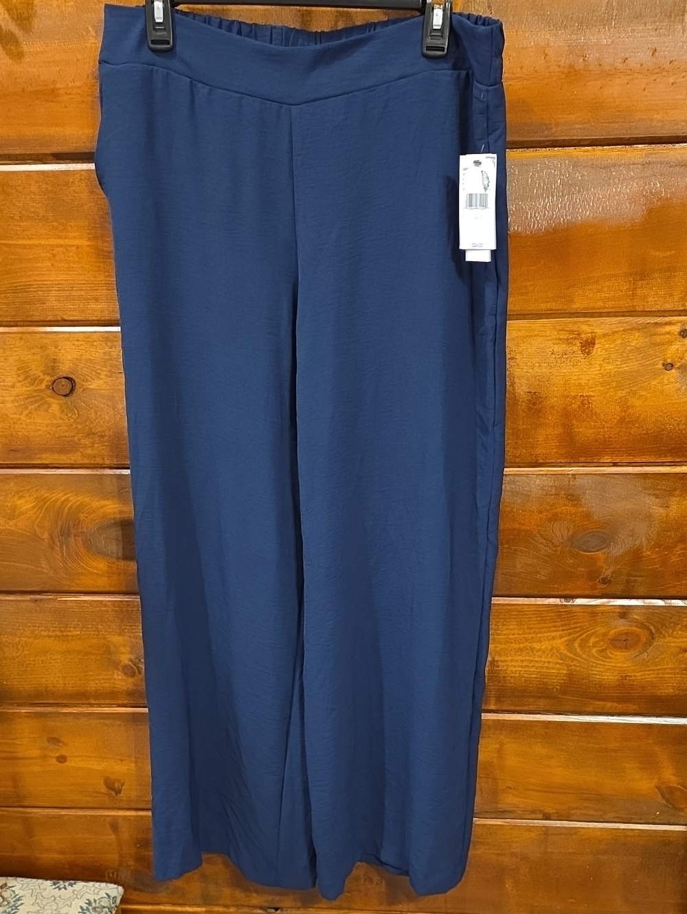Navy Wide-Leg Pull-On Pants